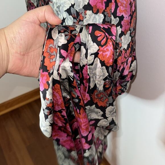 Cinq á Sept 6 Small Pink Black Silk Adjustable Strap Mini Dress Floral Print - Picture 7 of 12